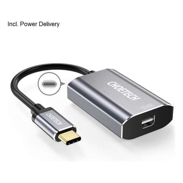 Choetech USB-C naar Mini DP adapter Power Delivery - 3A - Grijs