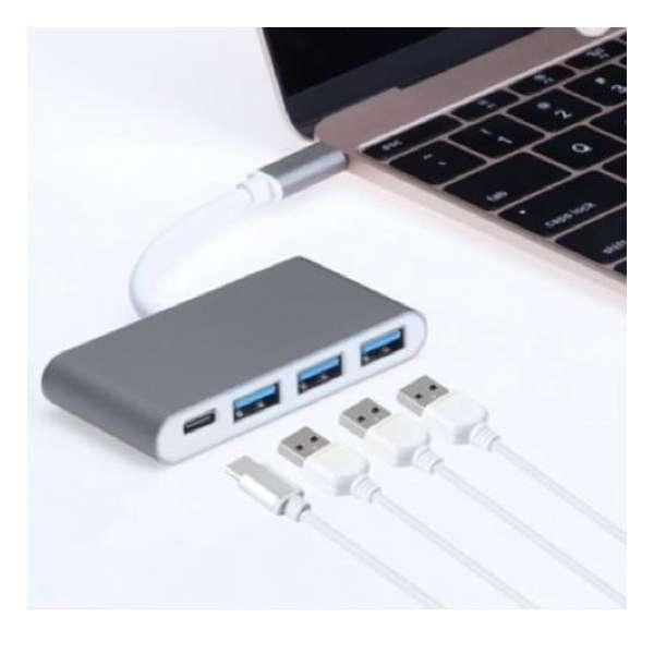 Garpex® 4 in 1 3 x USB 3.0 poorten en USB Type C Female naar USB Type C Male Hub Splitter Adapter Zilver 23cm