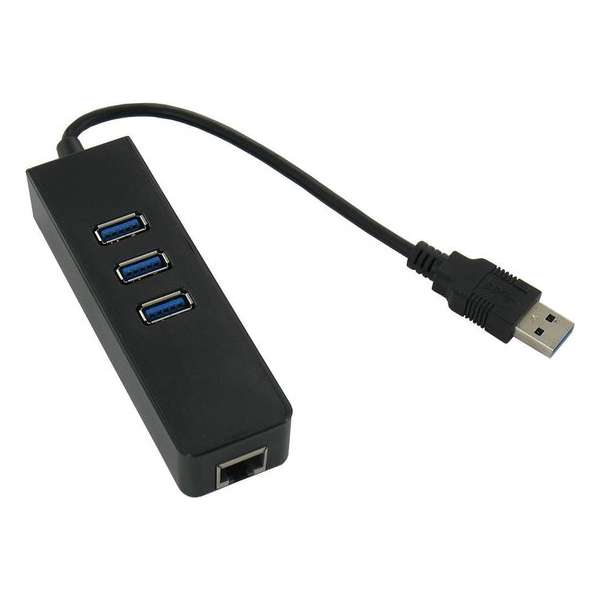 Dolphix USB 3.0 Ethernet Adapter - RJ45, Gigabit - met 3-port USB Hub