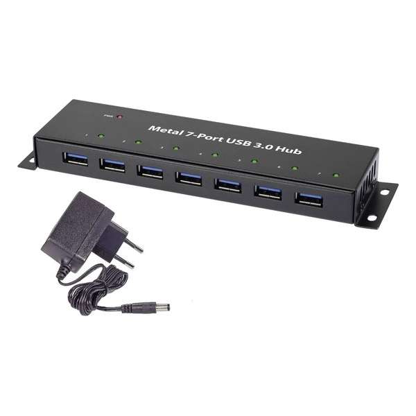 Renkforce 7 poorten USB 3.0 hub Voor wandmontage, Met metalen behuizing Zwart