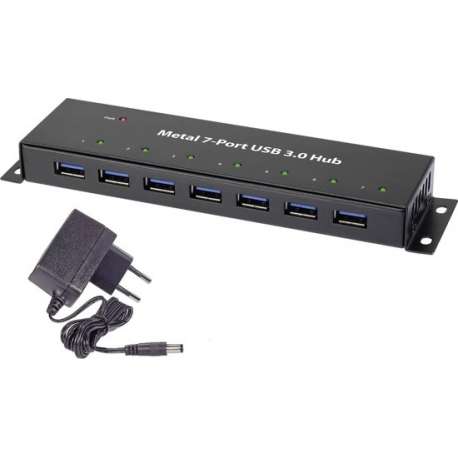 Renkforce 7 poorten USB 3.0 hub Voor wandmontage, Met metalen behuizing Zwart