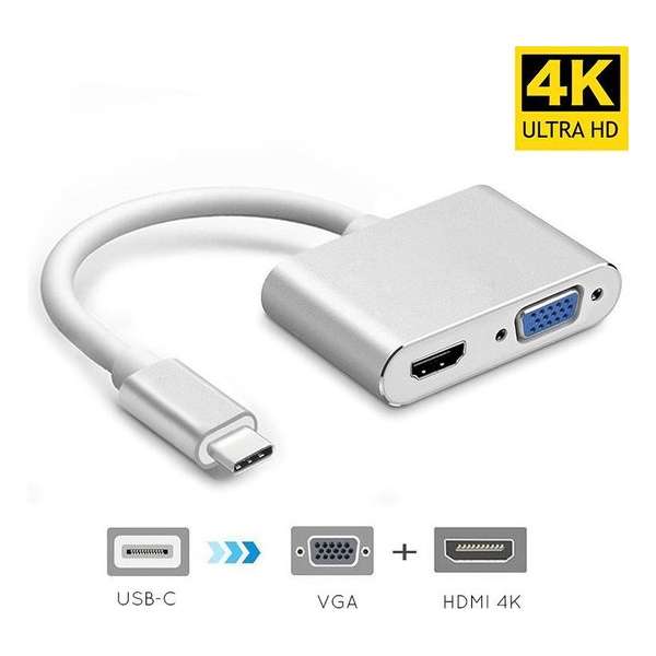 2in1 Type-C naar HDMI VGA-adapter Laptop PC Converter | Wit