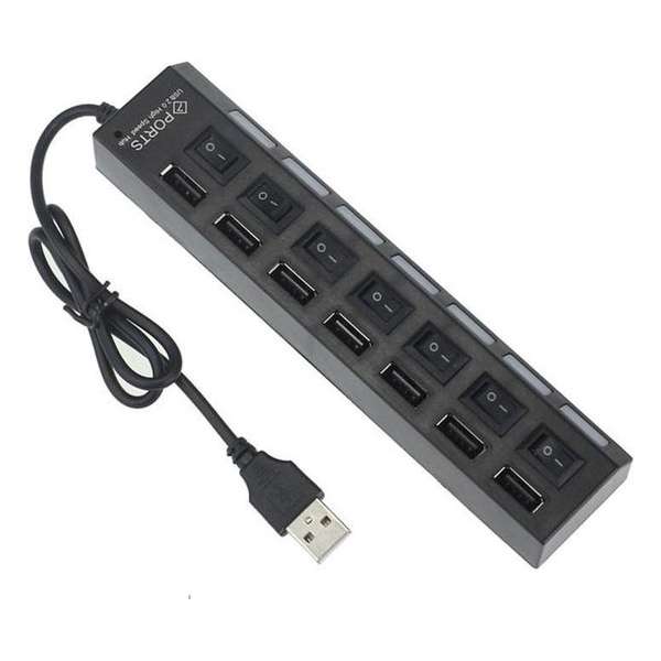 USB hub | 7 poorten | USB 2.0 | Plug & play | Aan/uit schakelaar | Zwart