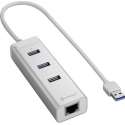 Sharkoon 3-Port USB 3.0 Aluminium Hub + RJ-45 Ethernet Adapter - Zilver