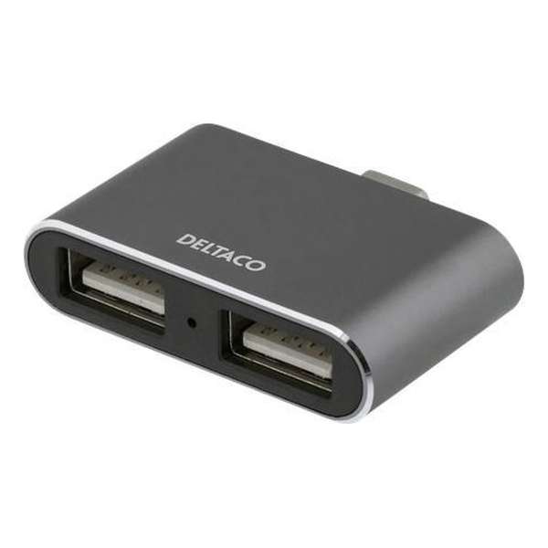 Deltaco USBC-HUB5 USB-C mini hub met 2 x USB 2.0 USB-A poorten met OTG aluminium Spacegrey