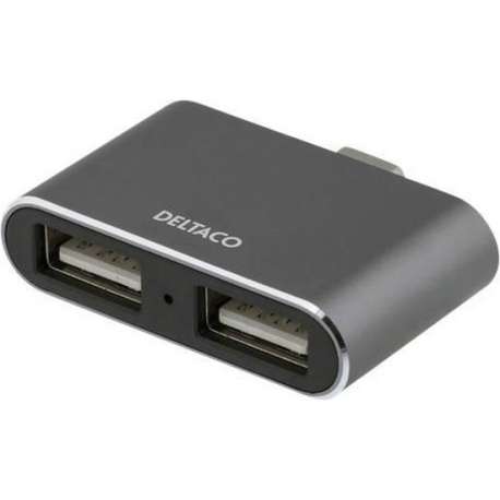 Deltaco USBC-HUB5 USB-C mini hub met 2 x USB 2.0 USB-A poorten met OTG aluminium Spacegrey