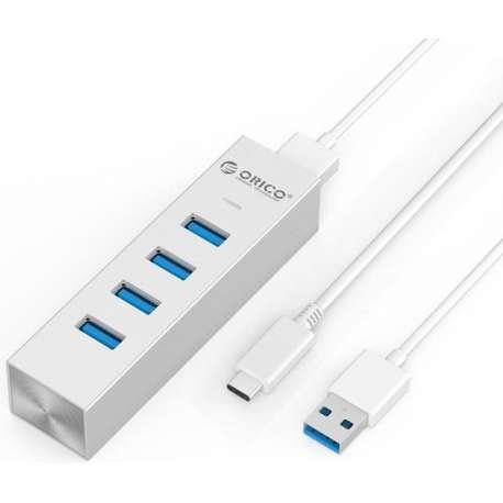 Orico - Aluminium 4 poort USB3.0 Type C Hub, uitbreiding voor Mobiel, Laptop, Desktop, compatible met USB Type C