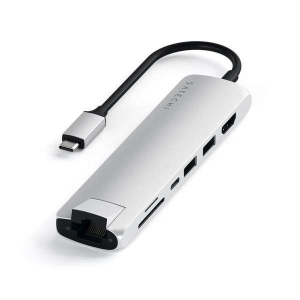 Satechi Type-C Slim Multiport Ethernet Adapter - Hub - Silver