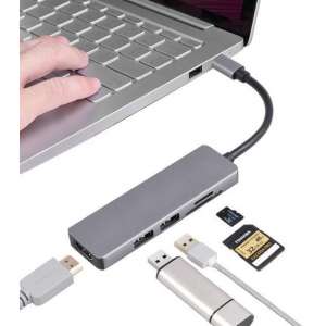 Premium 5 in 1 multifunctionele USB C - Type-C Hub naar HDMI Adapter 4K + 2x USB 3.0 Poort + Micro SD / SD Kaartlezer