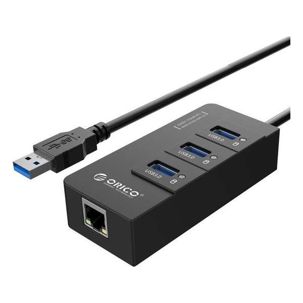 Orico USB 3.0 Hub  3x USB poorten en Gigabit Ethernet - Zwart