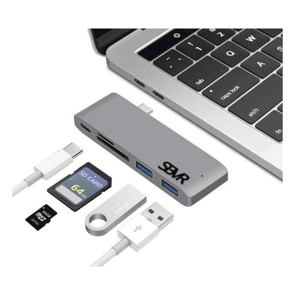 SBVR 5 IN 1 USB Type C Hub met USB-C Power - 2x USB 3.0 / 1x USB type-c / 1x SD / 1x micro - SD Space Grey