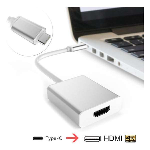 DrPhone USB-C Naar HDMI - 4K Type-C Adapter - Ultra HD 4K - Zilver