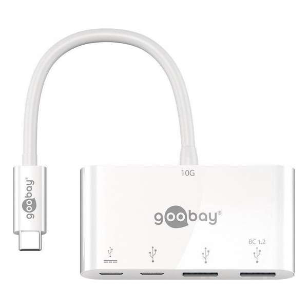 Goobay USB-C hub met 2x USB-A en 2x USB-C PD poort - USB3.1 Gen 2 / wit - 0,15 meter