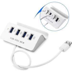 DrPhone 2 in 1 OTG - 4 USB 3.0 poorten – Micro USB Hub + Stand voor Smartphone - Laptop / Tablet / Computer Hub - Wit