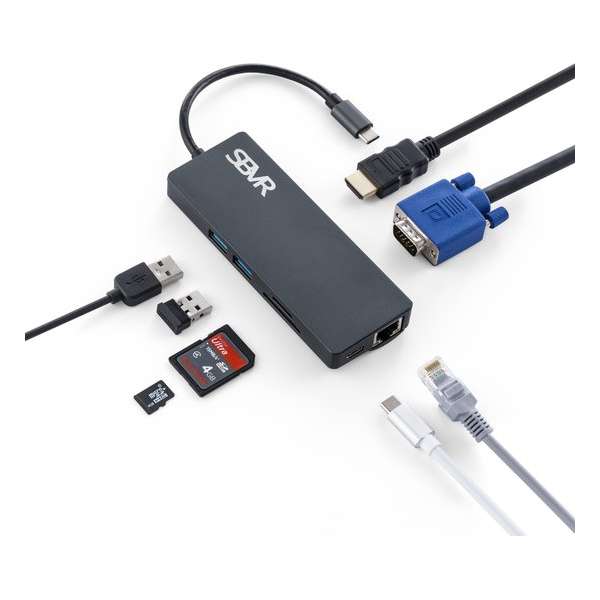 SBVR - 8 in 1 Type-C Multifunctionele Hub Adapter - Incl. HDMI & Ethernet