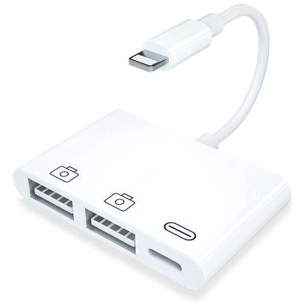 NÖRDIC LGN-104 USB-C adapter naar USB-C Lightning, 2x USB A-poort, 10 cm, Wit