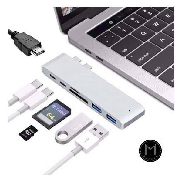 Mazuva | 7 in 1 USB-C HUB | Voor Apple MacBook|USB-C |Thunderbolt | 2x USB 3.0 |1x HDMI-Port| MicroSD Reader | SD Reader|