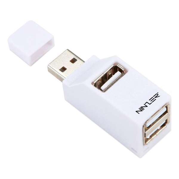 Ninzer® USB 2.0 Mini HUB Adapter met 3 USB aansluitingen | Wit