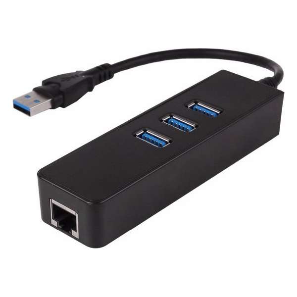 USB 3.0 Hub Ethernet Adapter Zwart