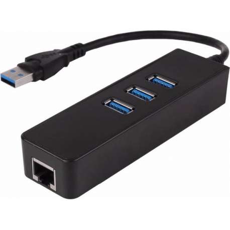 USB 3.0 Hub Ethernet Adapter Zwart