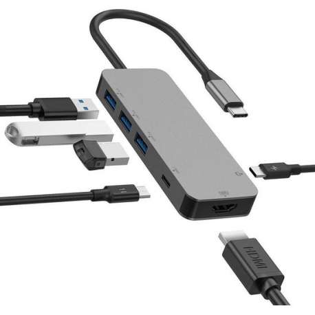 SBVR 6 in 1 USB C Adapter Hub | Incl. HDMI / 2* USB C / 3* USB A 3.0 | Voor MacBook / HP / Dell / ASUS / Lenovo