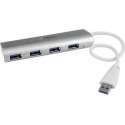 4 Poorts draagbare compacte USB 3.0 hub met geintegreerde kabel - aluminium