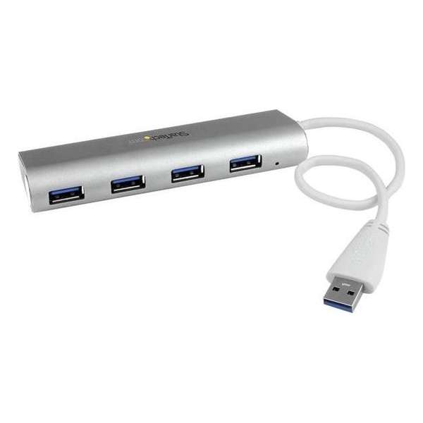 4 Poorts draagbare compacte USB 3.0 hub met geintegreerde kabel - aluminium