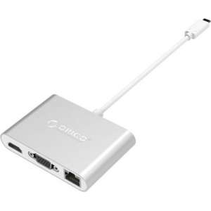 Orico USB-C Hub met USB 3.0, VGA, HDMI, USB-C en RJ45 - Zilver