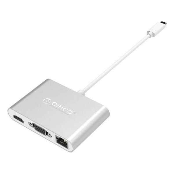 Orico USB-C Hub met USB 3.0, VGA, HDMI, USB-C en RJ45 - Zilver