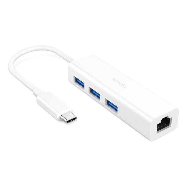 Aukey USB Hub 3 x USB 3.0 poorten + LAN poort - Wit