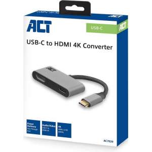 ACT AC7020 kabeladapter/verloopstukje USB-C HDMI Grijs