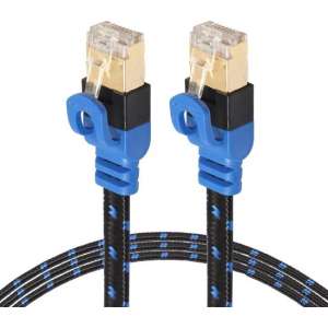 By Qubix internet kabel - 20m REXLIS serie - CAT7 - Ultra dunne Flat Ethernet netwerk LAN kabel (10.000Mbps) - Zwart / Blauw