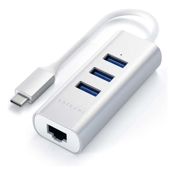 Satechi TYPE-C 3 Port USB 3.0 Hub & Ethernet - Zilver