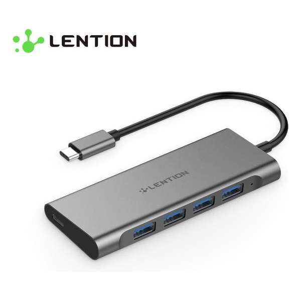 Lention - USB-C Premium 5 in 1 Hub - 4x Quatro USB 3.0  - Type-C Iphone Oplaadpunt - Macbook/Mac air - CB-TP-C31