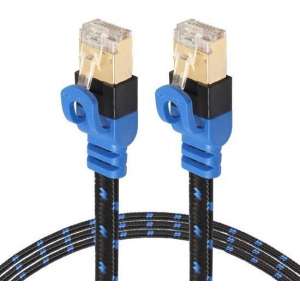 By Qubix internet kabel - 8m REXLIS serie - CAT7 - Ultra dunne Flat Ethernet netwerk LAN kabel (10.000Mbps) - Zwart / Blauw
