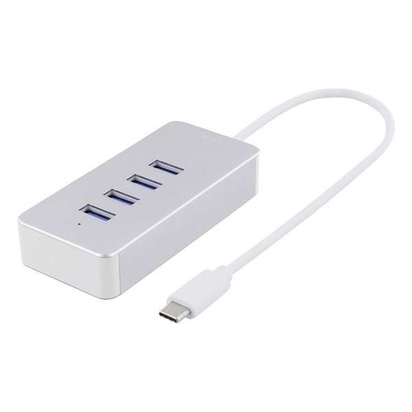 Deltaco USBC-HUB7 USB-C 4-poorts hub met 4 x USB 3.1 USB-A poorten Windwos macOS of chromeOS aluminium zilver