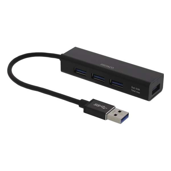 DELTACO UH-487 Mini USB hub 4-poorts - USB 3.1 Gen 1 (5Gbps) - Zwart