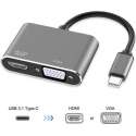 DrPhone CHX - 2 in 1 Adapter USB-C naar HDMI & VGA - 4k 3840*2160P / 30Hz - 2 Display Aansluiten - Space Grey