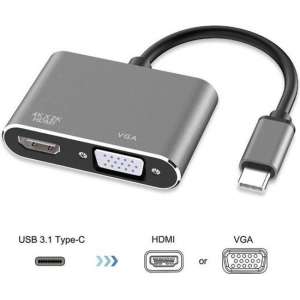 DrPhone CHX - 2 in 1 Adapter USB-C naar HDMI & VGA - 4k 3840*2160P / 30Hz - 2 Display Aansluiten - Space Grey