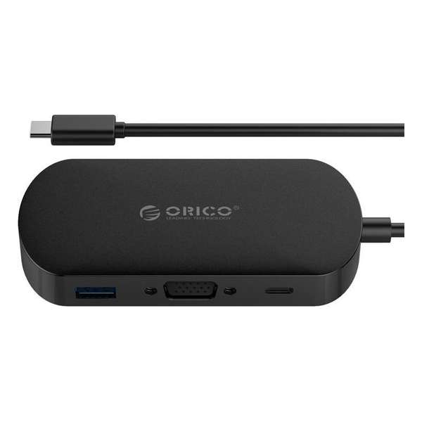 Orico - 3-in-1 Type-C hub met USB 3.0 Type-A, Type-C PD en VGA poorten - Power Delivery - IC chip - Kabellengte 30 CM - Zwart