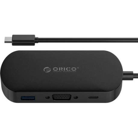 Orico - 3-in-1 Type-C hub met USB 3.0 Type-A, Type-C PD en VGA poorten - Power Delivery - IC chip - Kabellengte 30 CM - Zwart