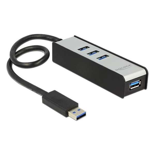 DeLOCK USB hub met 4 poorten - USB3.0 - busgevoed / zwart - 0,30 meter