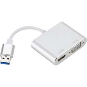 DrPhone 2 in 1 Adapter - 2 schermen VGA + HDMi tegelijkertijd -  USB 3.0 naar HDMI & VGA - 1080P HD - Dual Display – Zilver