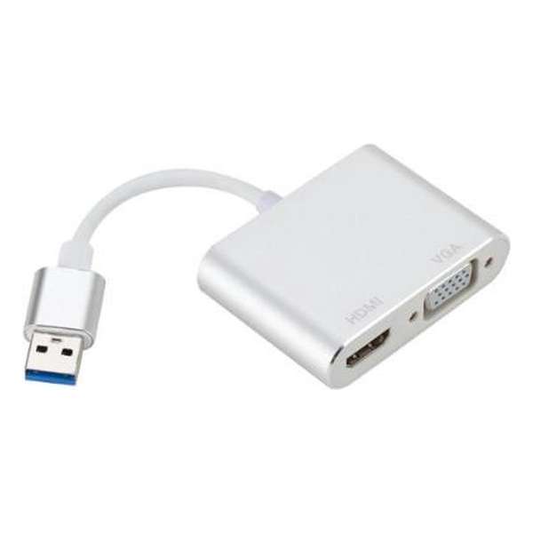 DrPhone 2 in 1 Adapter - 2 schermen VGA + HDMi tegelijkertijd -  USB 3.0 naar HDMI & VGA - 1080P HD - Dual Display – Zilver