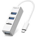 USB type C splitter hub met 3 standaard USB 2.0 (type A) poorten en 1 microSD geheugenkaartlezer