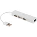 DELTACO USB2-LAN3 - USB 2.0 Netwerkadapter met USB-hub - wit