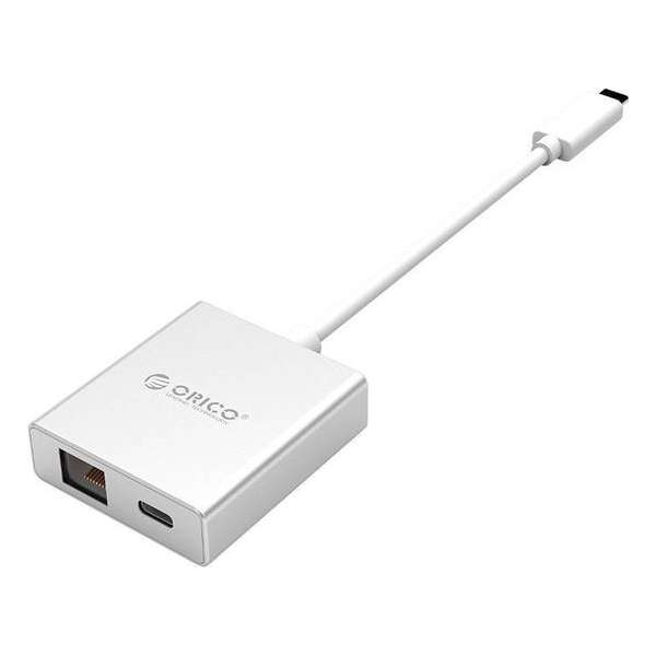 Orico USB-C naar Gigabit Ethernet adapter  PD - Aluminium - Zilver