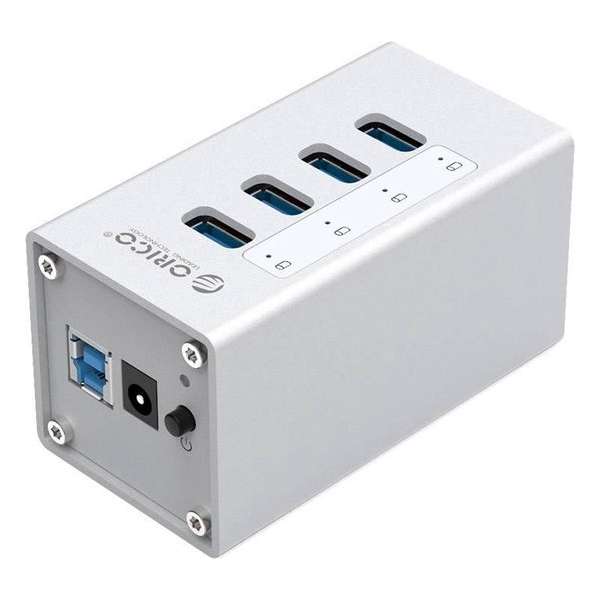 Orico - Aluminium USB 3.0 Hub met 4 Poorten - Incl. 12V Stroomadapter en USB 3.0 kabel - Mac Style - 5Gbps - Zilver