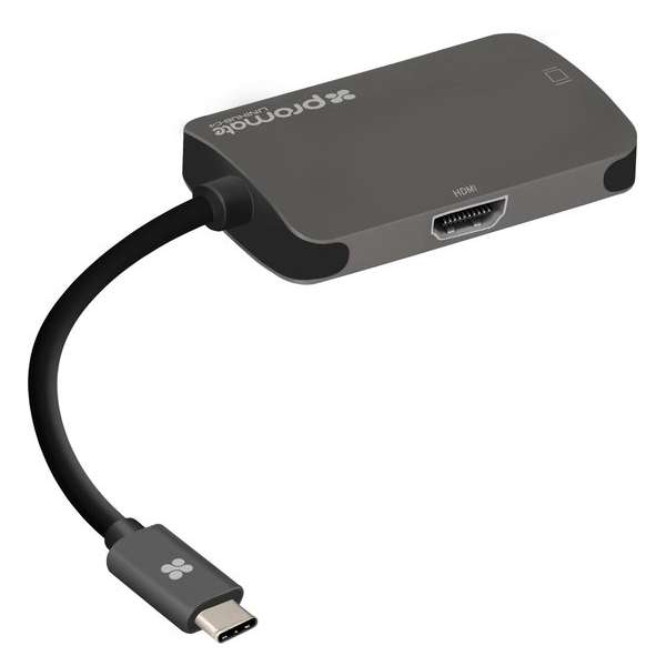 Promate UniHub-C4 Display Adapter USB-C naar VGA / HDMI (Grijs)