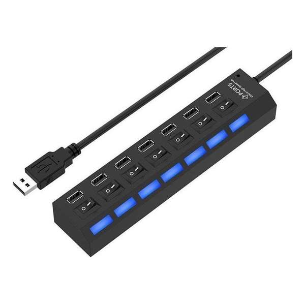 USB 2.0 HUB 7-poorten met aan / uit schakelaar en LED